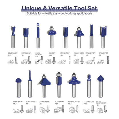 WORKPRO 15tlg. Fräser Set 8mm Schaft Oberfräse Zubehör Holz