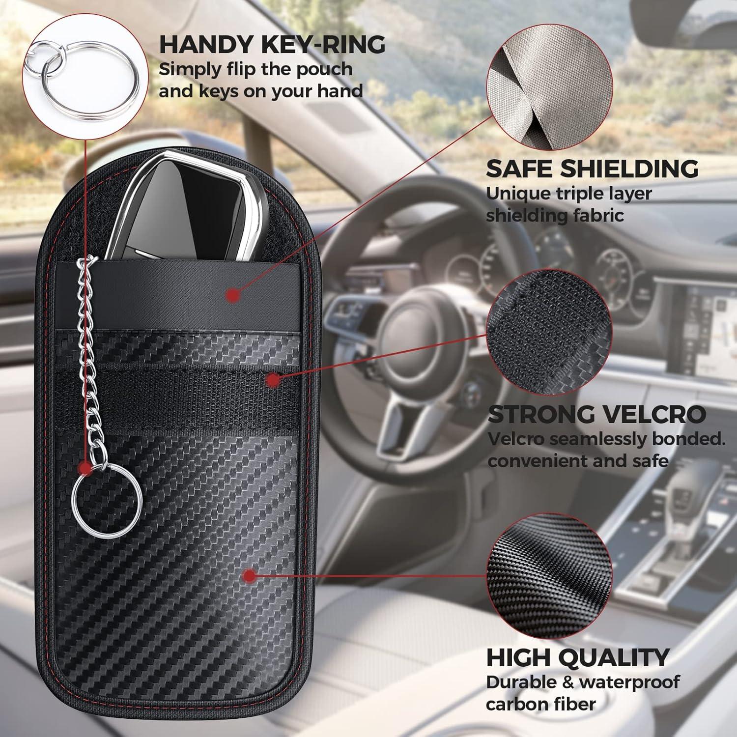 Keyless Go Autoschlüssel Schutzhülle RFID Blocker 2 Stück Kohlefaser Leder