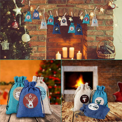24 Adventskalender Jutesäckchen Weihnachten Geschenktüten 48