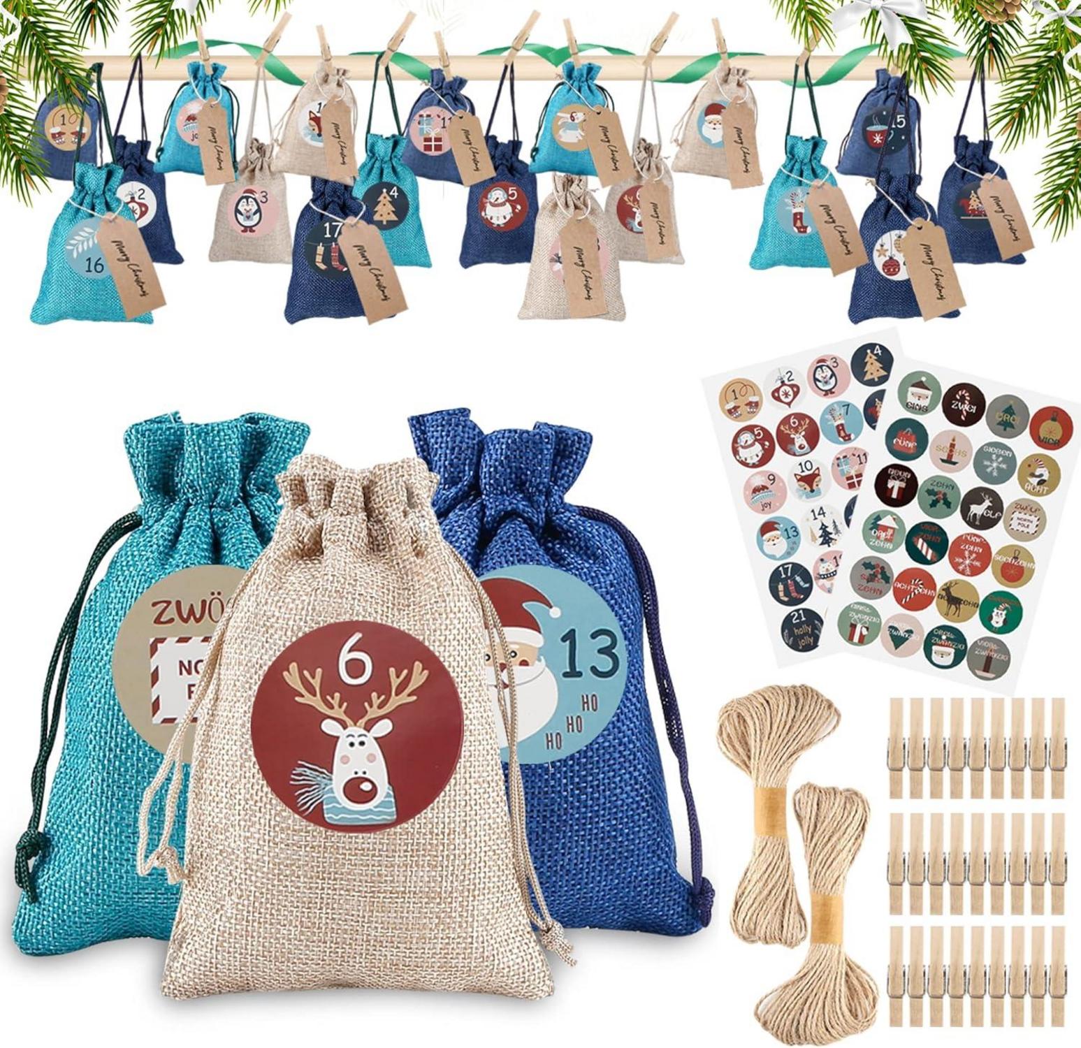 24 Adventskalender Zum Befüllen Jutesäckchen DIY Weihnachtskalender
