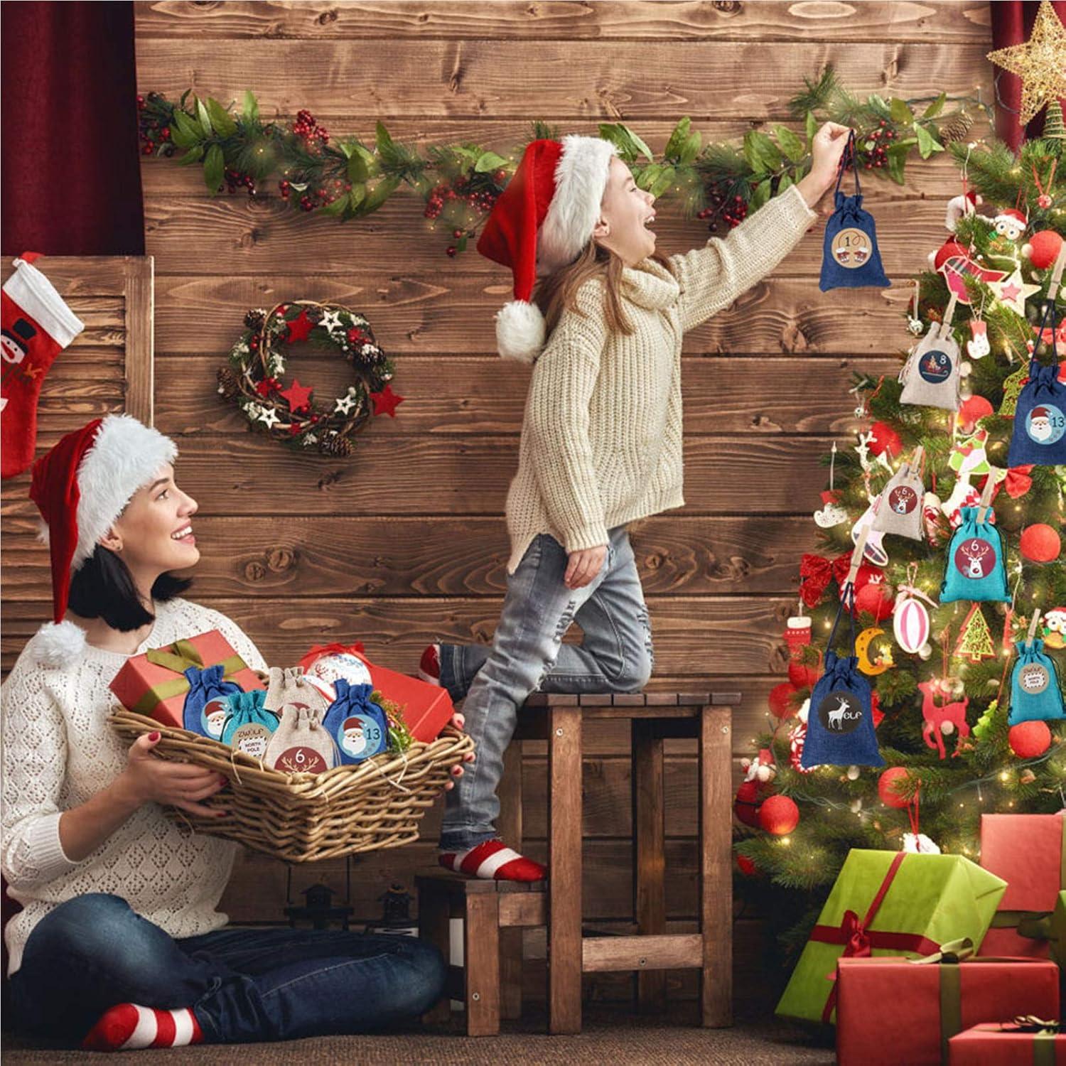 24 Adventskalender Jutesäckchen Weihnachten Geschenktüten 48