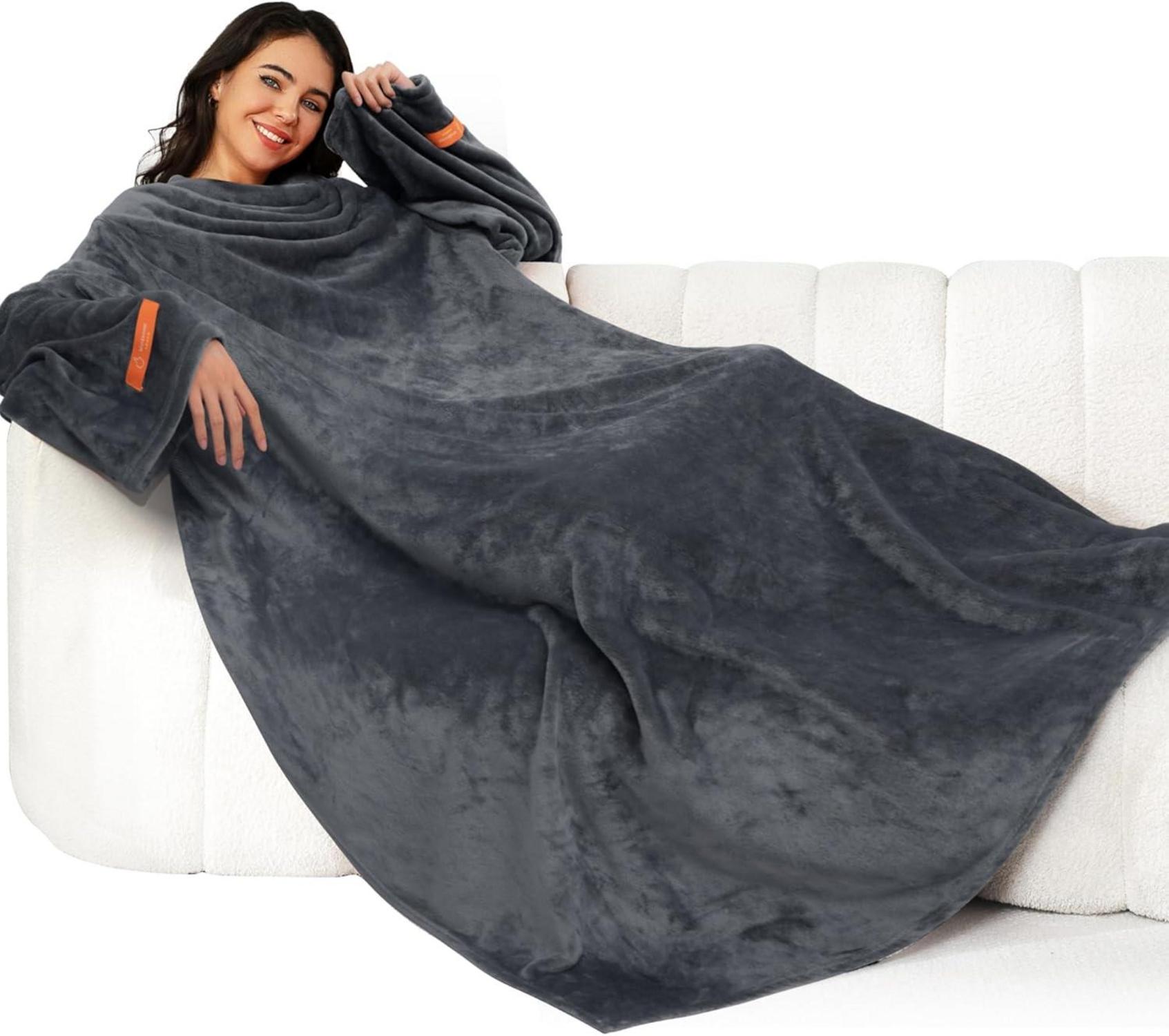 Ärmeldecke Kuscheldecke Weich Warm Flauschig Klettverschluss TV Decke