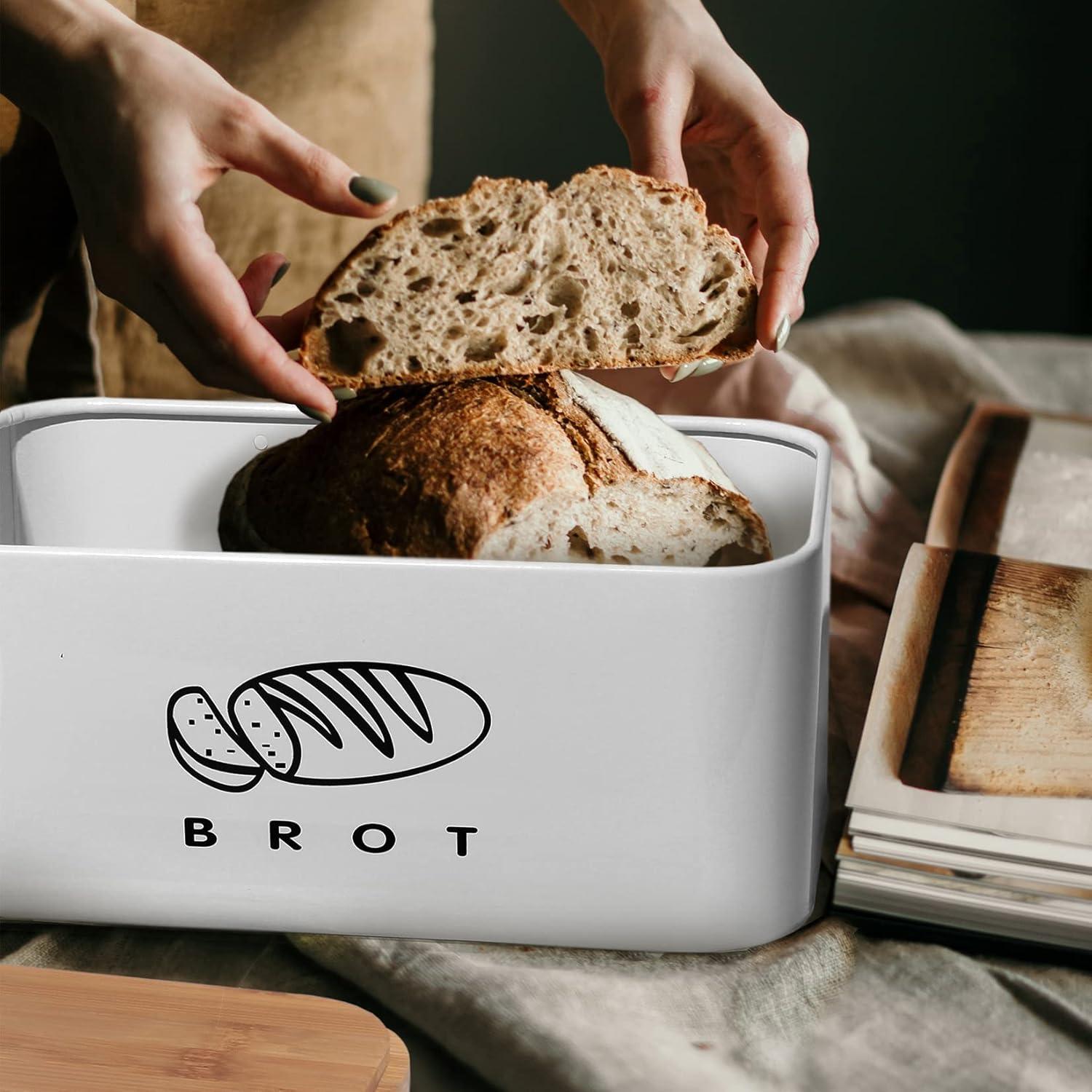 Brotkasten Bambusdeckel Geräumiger Metall Retro Aufbewahren
