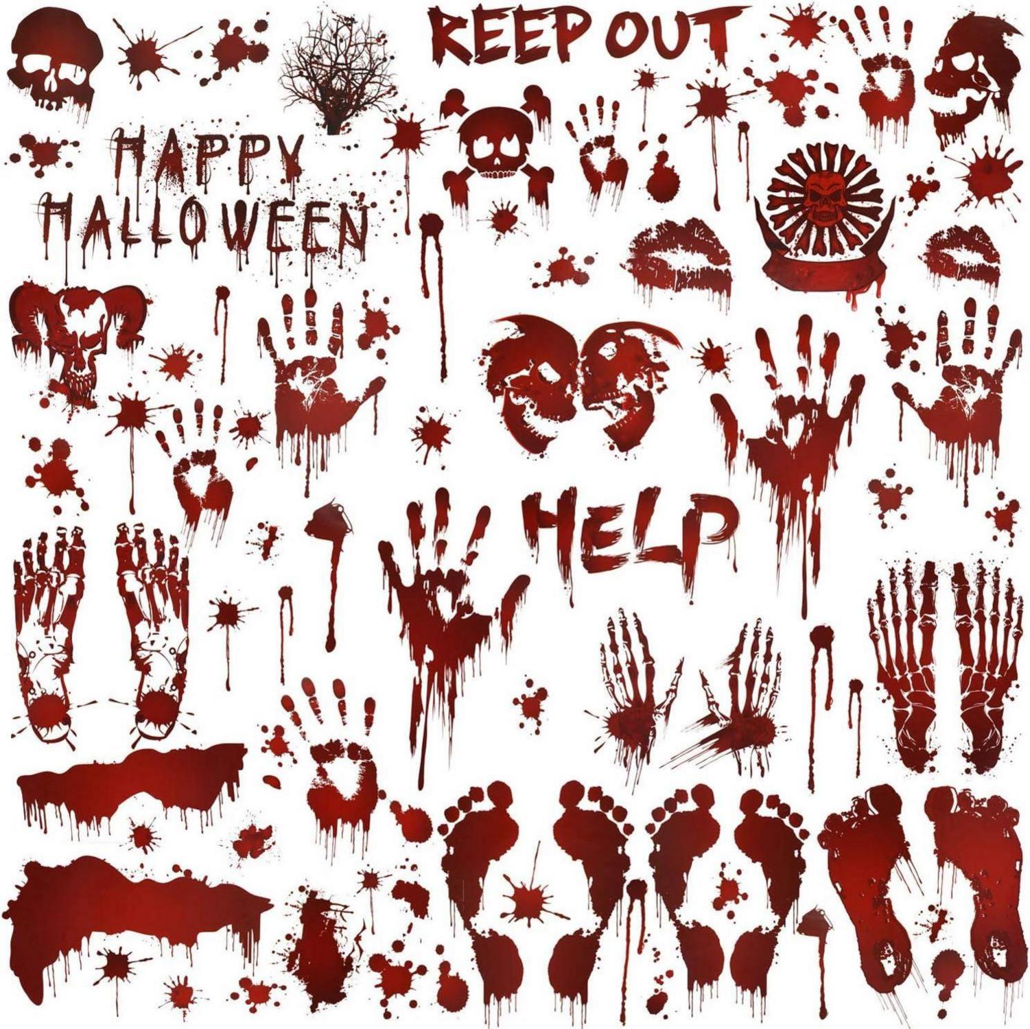 Halloween Fensteraufkleber Blutige Handabdrücke Fußabdrücke 80+ Stück