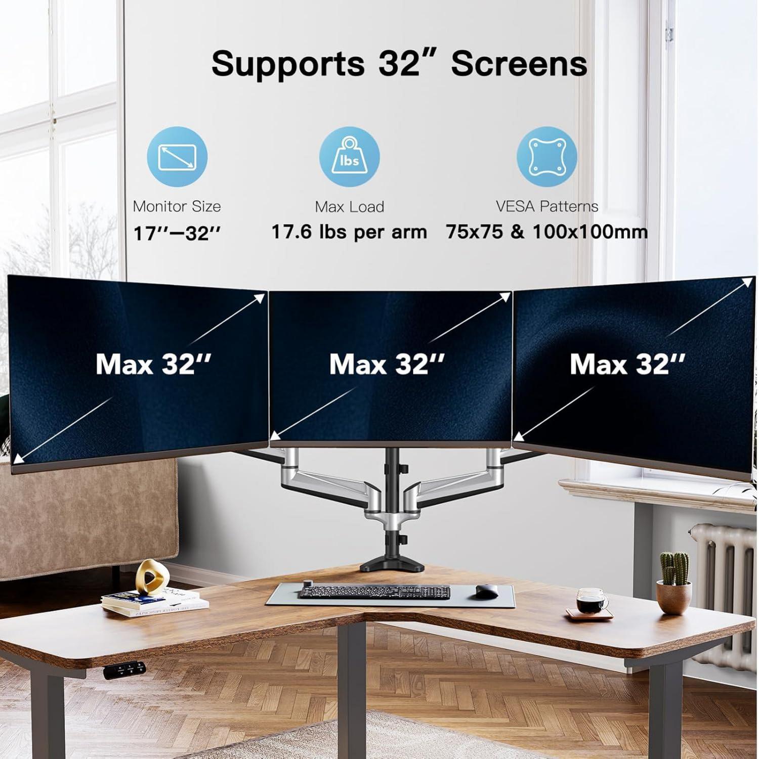 Monitor Halterung für 3 Monitore | Höhenverstellbar | Tragkraft 8 kg