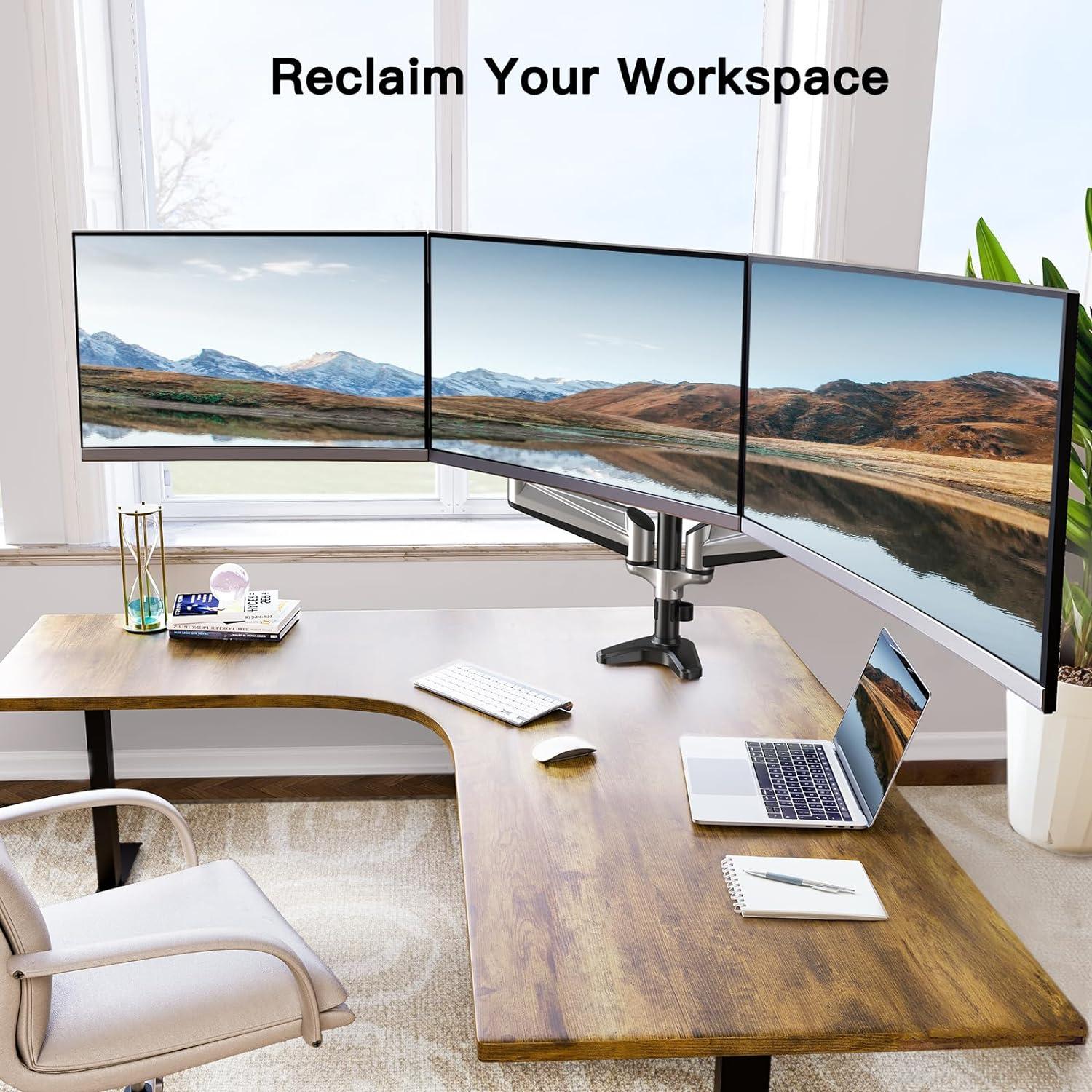 Monitor Halterung 3 Monitore für 17-32 Zoll Bildschirme Höhenverstellbar Silber