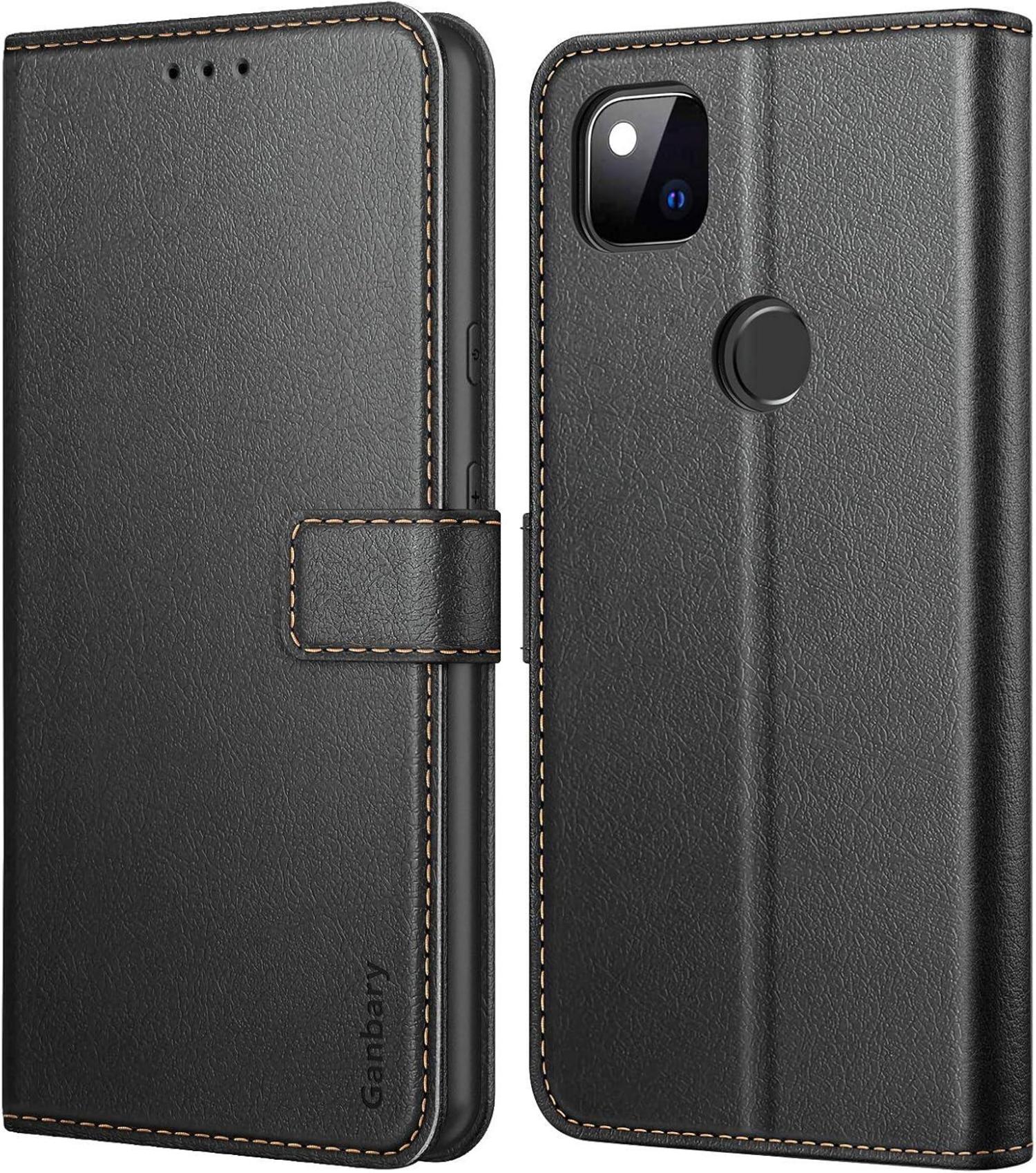 Ganbary Google Pixel 4A Leder Handyhülle Schwarz mit Kartenschlitzen