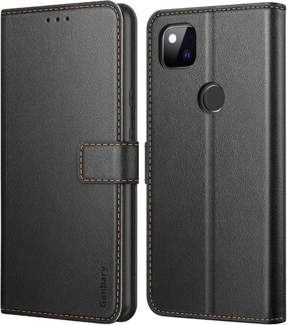 Ganbary Google Pixel 4A Leder Handyhülle Schwarz mit Kartenschlitzen