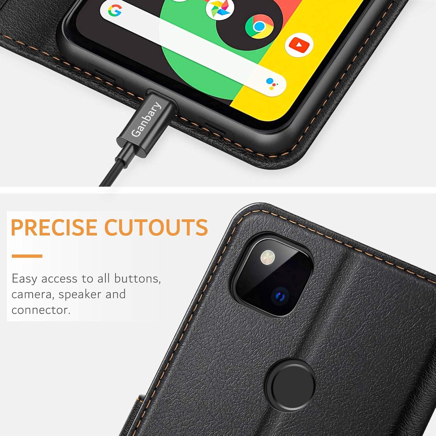 Handyhülle Google Pixel 4A Leder Tasche Flipcase Schwarz Magnetverschluss