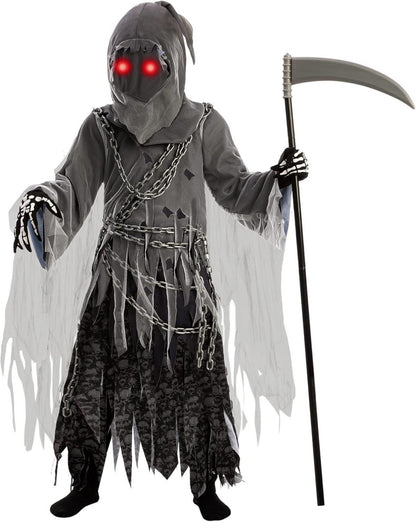 Kinder Sensenmann Kostüm mit leuchtenden Augen Halloween X-Large