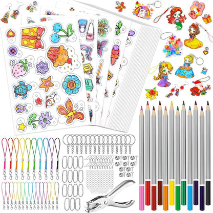 Schrumpffolie Set 218 Stück A4 Basteln Schlüsselanhänger DIY