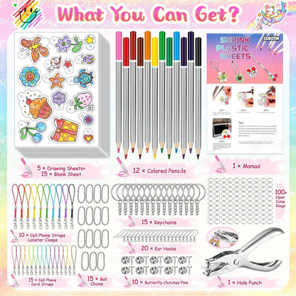 Schrumpffolie Set 218 Stück A4 Basteln Schlüsselanhänger DIY