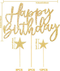 Goldene Happy Birthday Tortendeko Set 20-teilig - Sterne
