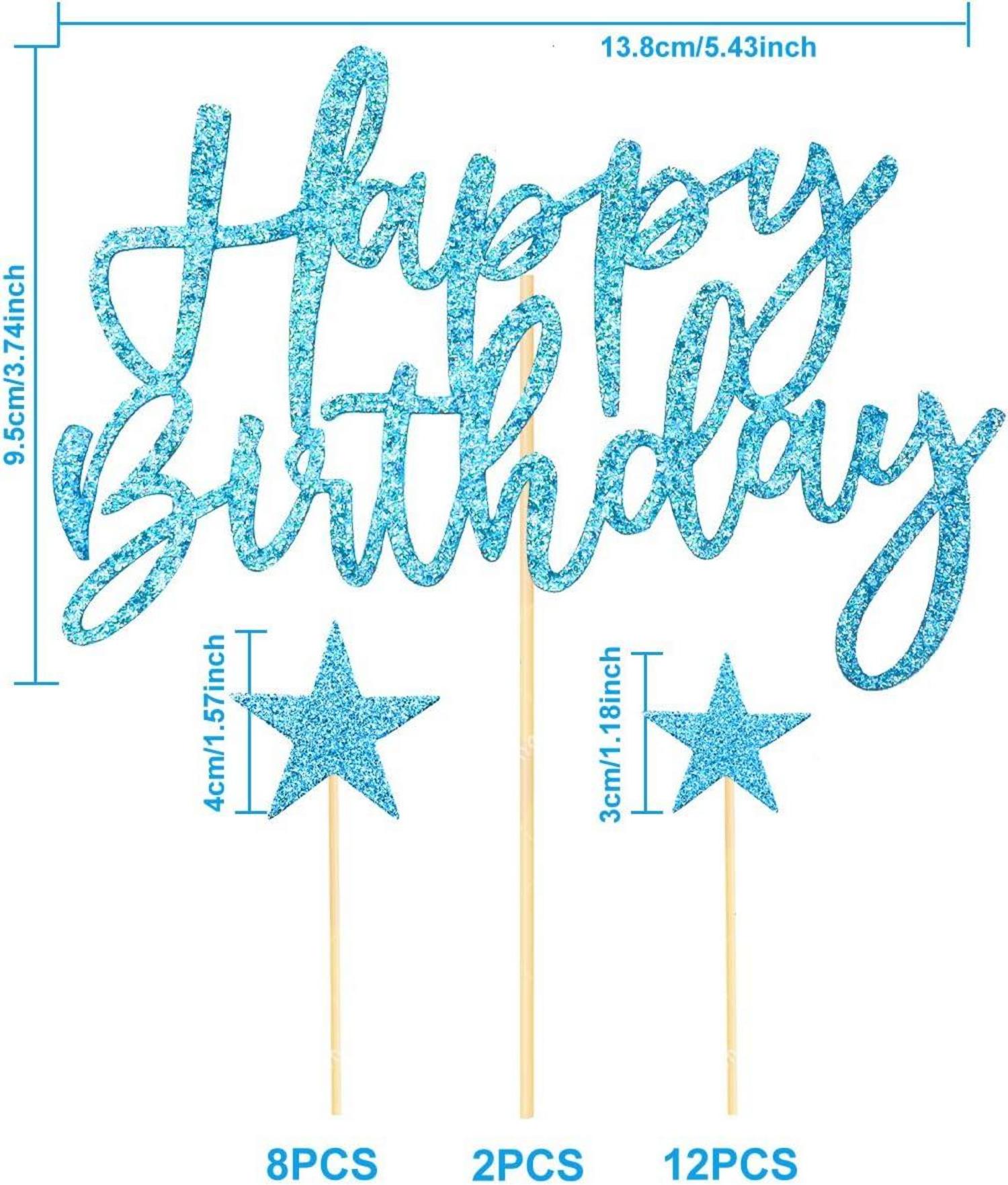 iZoeL Blaue Tortendeko 20-tlg. Sterne Happy Birthday Topper