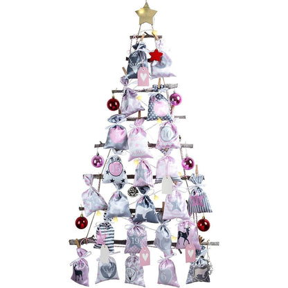 Adventskalender Kette mit 24 Stoffsäckchen Rosa Grau, DIY