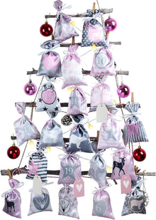 Adventskalender Stoffbeutel Kette Rosa Grau Weihnachtskalender DIY