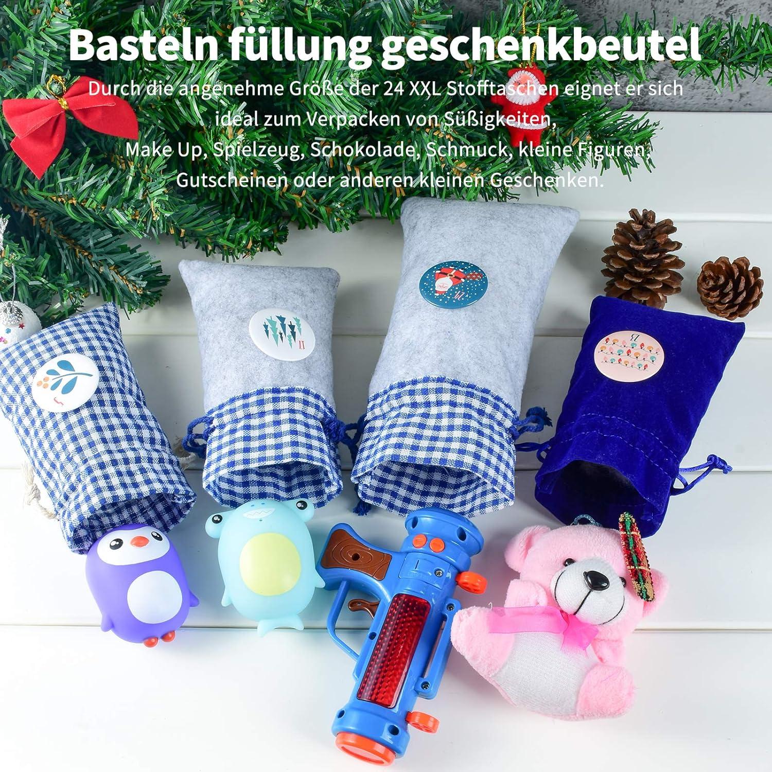 Adventskalender Stoffsäckchen Weihnachtskalender Filzsäckchen 24
