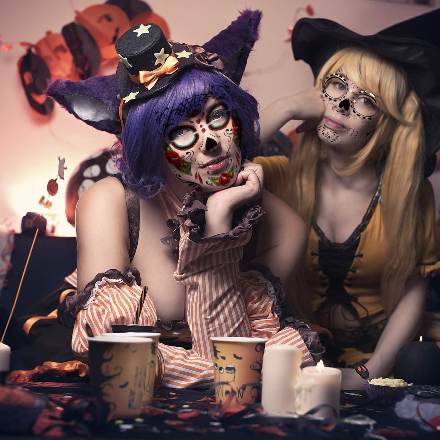 10Stk Halloween Gesicht Tattoos +1Stk Edelsteinaufkleber Skins Schädel