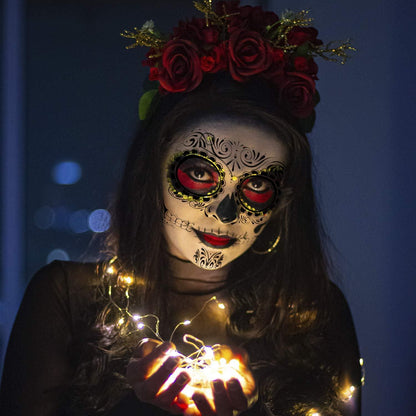 10stk Halloween Gesicht Temporäre Tattoos +1stk Edelsteinaufkleber Totenkopf