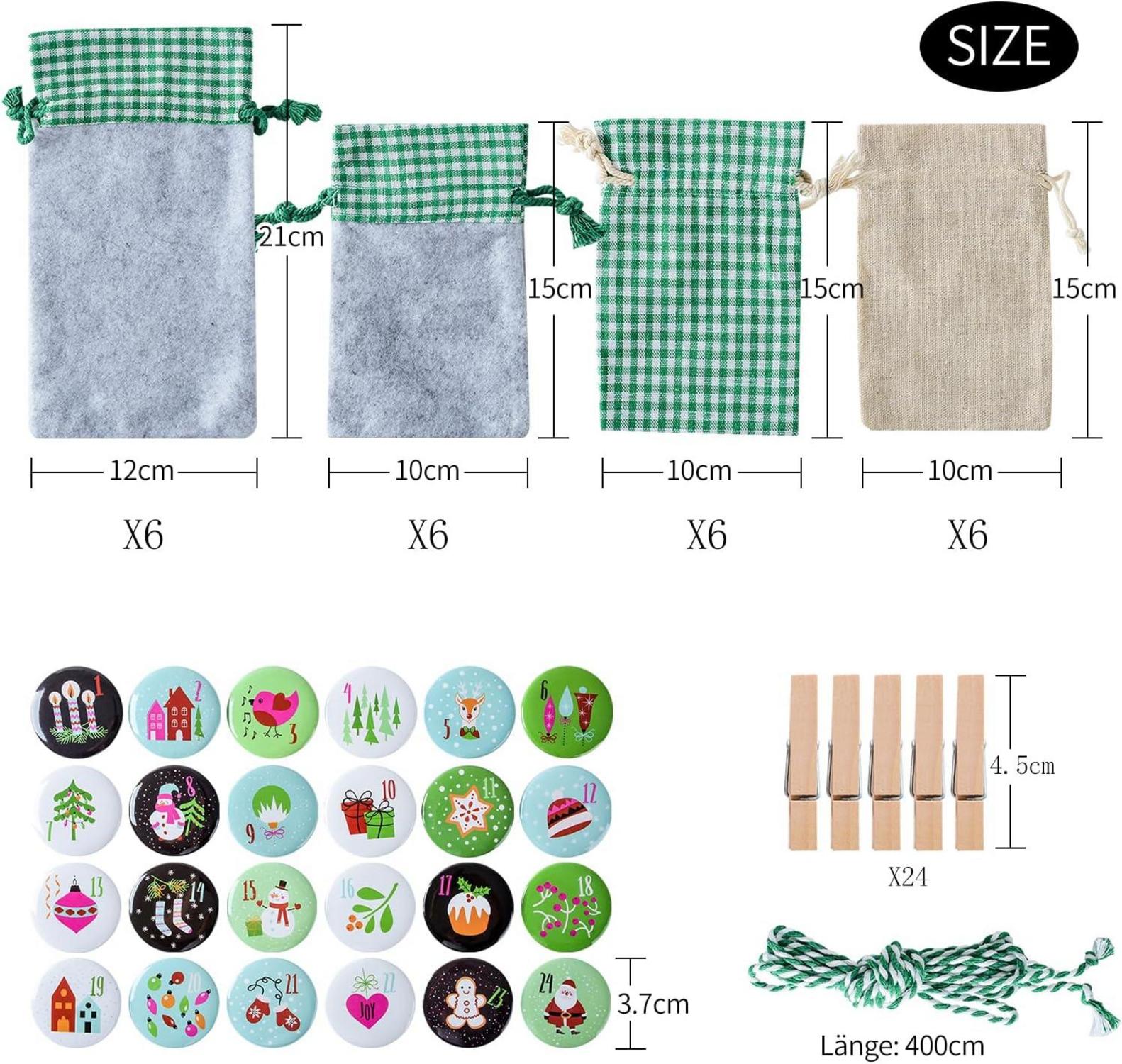 DIY Adventskalender Set 24x Liebevolle Buttons, Weihnachtskalender schenken