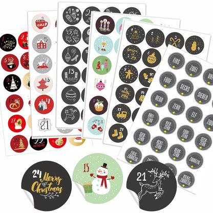 24 Adventskalender Zahlen Aufkleber 40mm - Runde