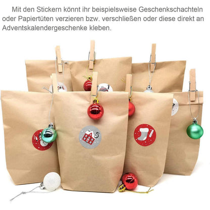 24 Adventskalender Zahlen Aufkleber 40mm - Runde