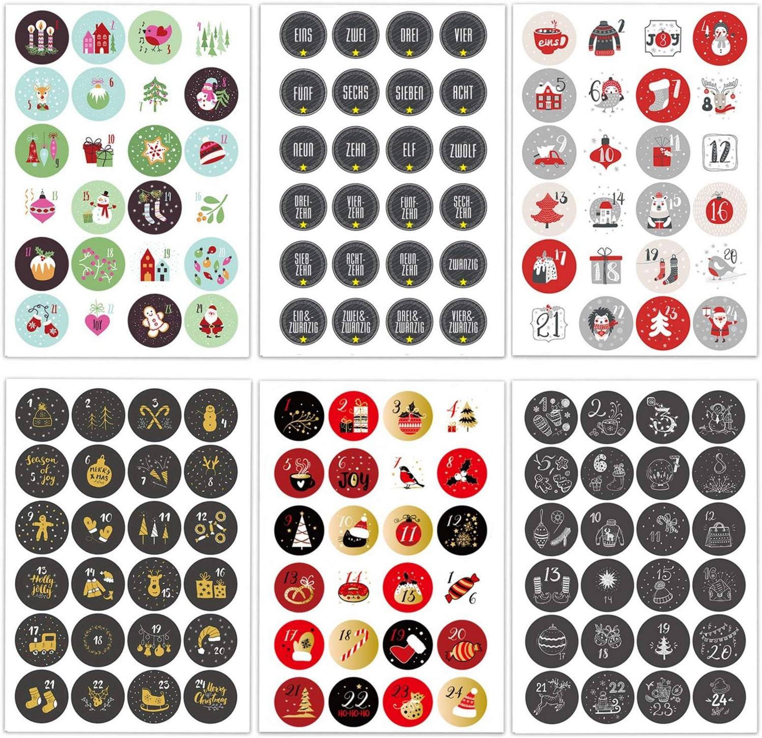 24 Adventskalender Zahlen Aufkleber 40mm - Runde