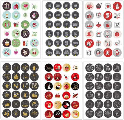 24 Adventskalender Zahlen Aufkleber 40mm - Runde
