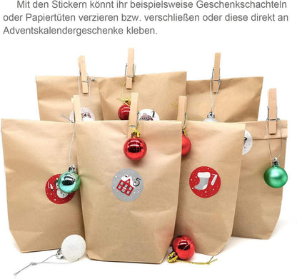24 Adventskalender Aufkleber Zahlen Weihnachten Basteln Dekorieren