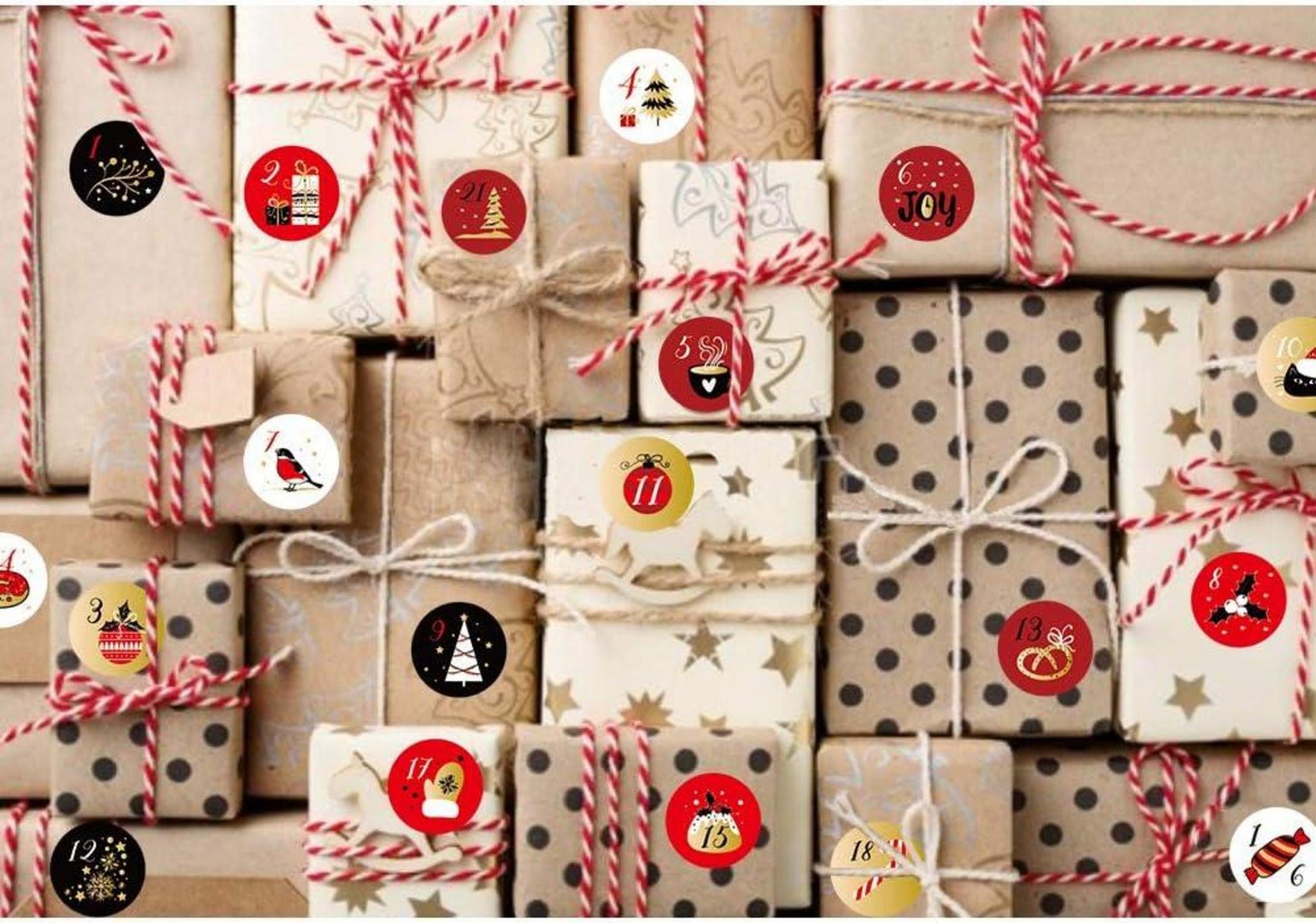 Adventskalender Zahlen Aufkleber 24 Sticker Nummern Weihnachten 4cm