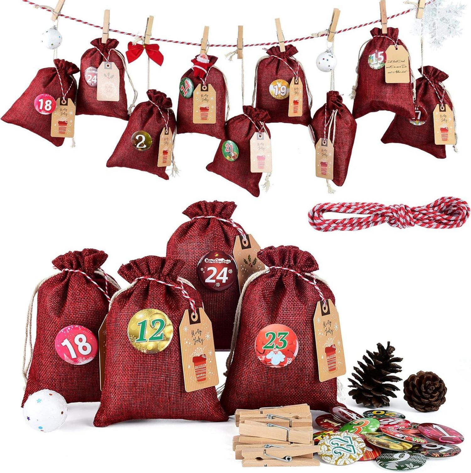 Adventskalender zum Befüllen Jutesäckchen Weihnachtskalender 24 Beutel