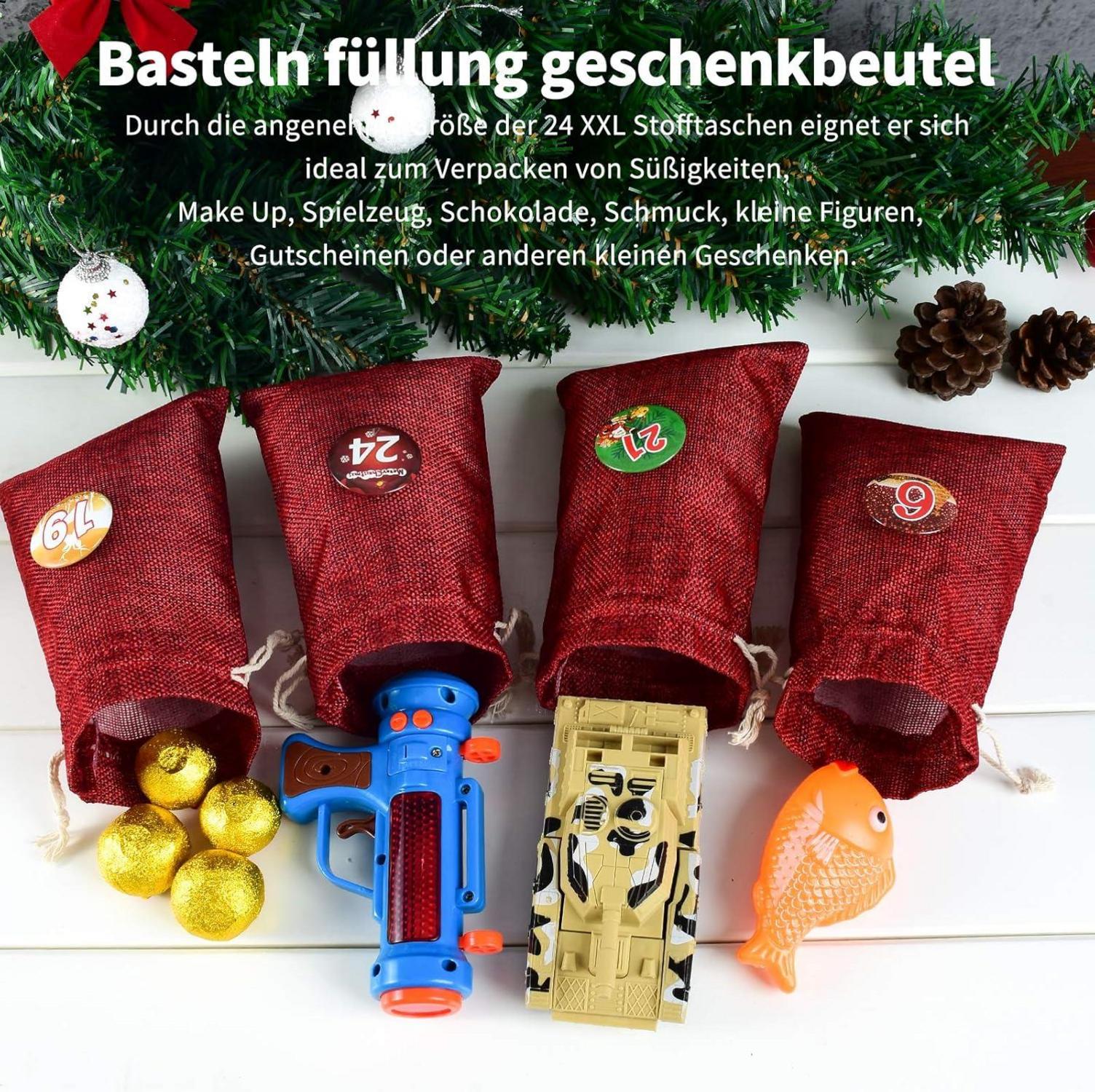 Adventskalender zum Befüllen Jutesäckchen Weihnachtskalender 24 Beutel