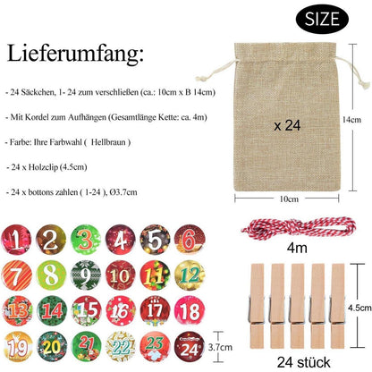 Adventskalender zum Befüllen 24 Jutesäckchen 2023