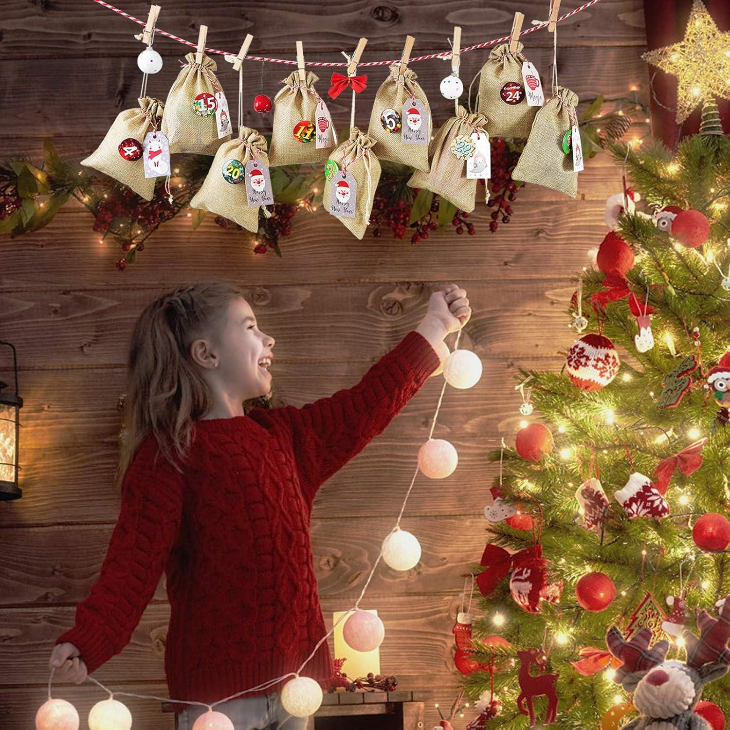 Adventskalender zum Befüllen Jutesäckchen 24 Holzclip 2023