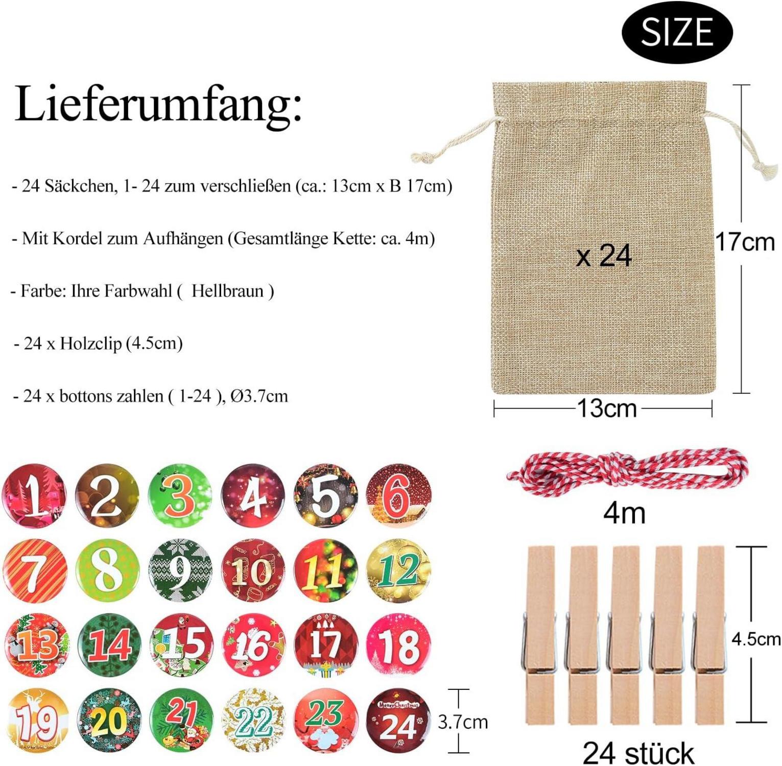 Adventskalender Groß zum Befüllen 24 Jutesäckchen 2023 Weihnachtskalender