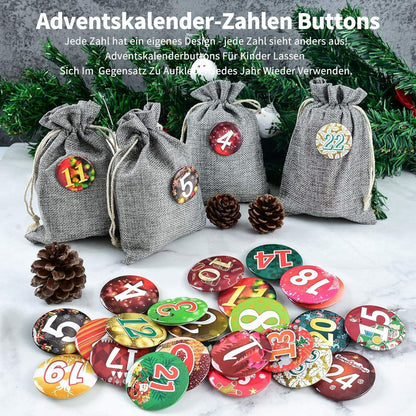 Adventskalender zum Befüllen Groß 2023, Weihnachtskalender Jutesäckchen Selberbefüllbar 13x17cm