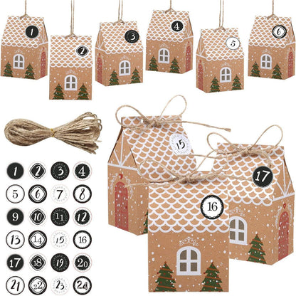 24 Stück Weihnachtskalender Geschenkboxen Hausform