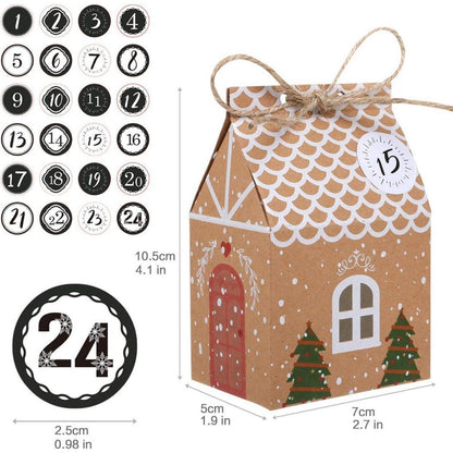 24 Stück Weihnachtskalender Geschenkboxen Hausform
