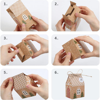 24 Stück Weihnachtskalender Geschenkboxen Hausform