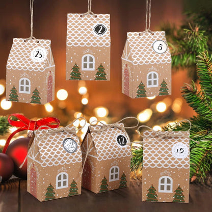 24 Stück Weihnachtskalender Geschenkboxen Hausform
