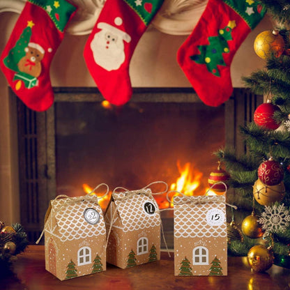 24 Stück Weihnachtskalender Geschenkboxen Hausform