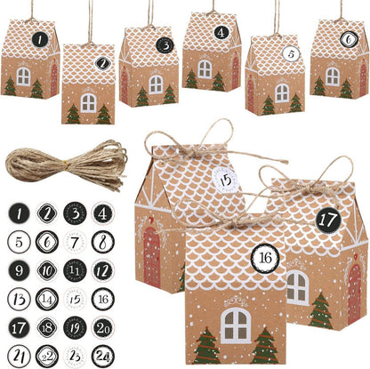 24 Stück Adventskalender Geschenkbeutel Weihnachtskalender Haus Formen