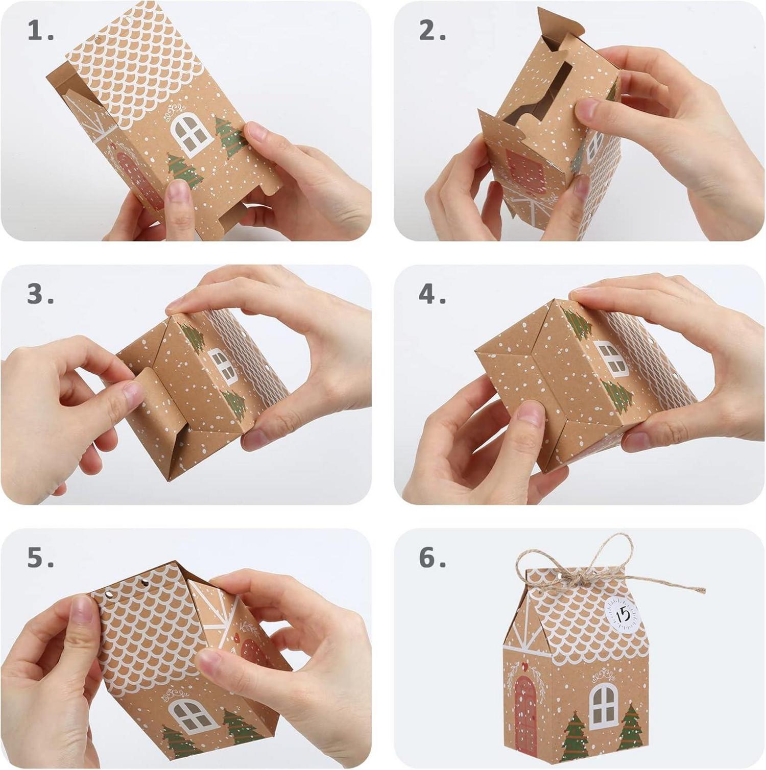 24 Stück Adventskalender Geschenkbeutel Weihnachtskalender Haus Formen