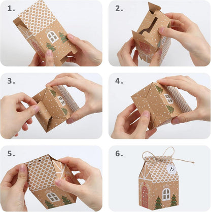 24 Stück Adventskalender Geschenkbeutel Weihnachtskalender Haus Formen