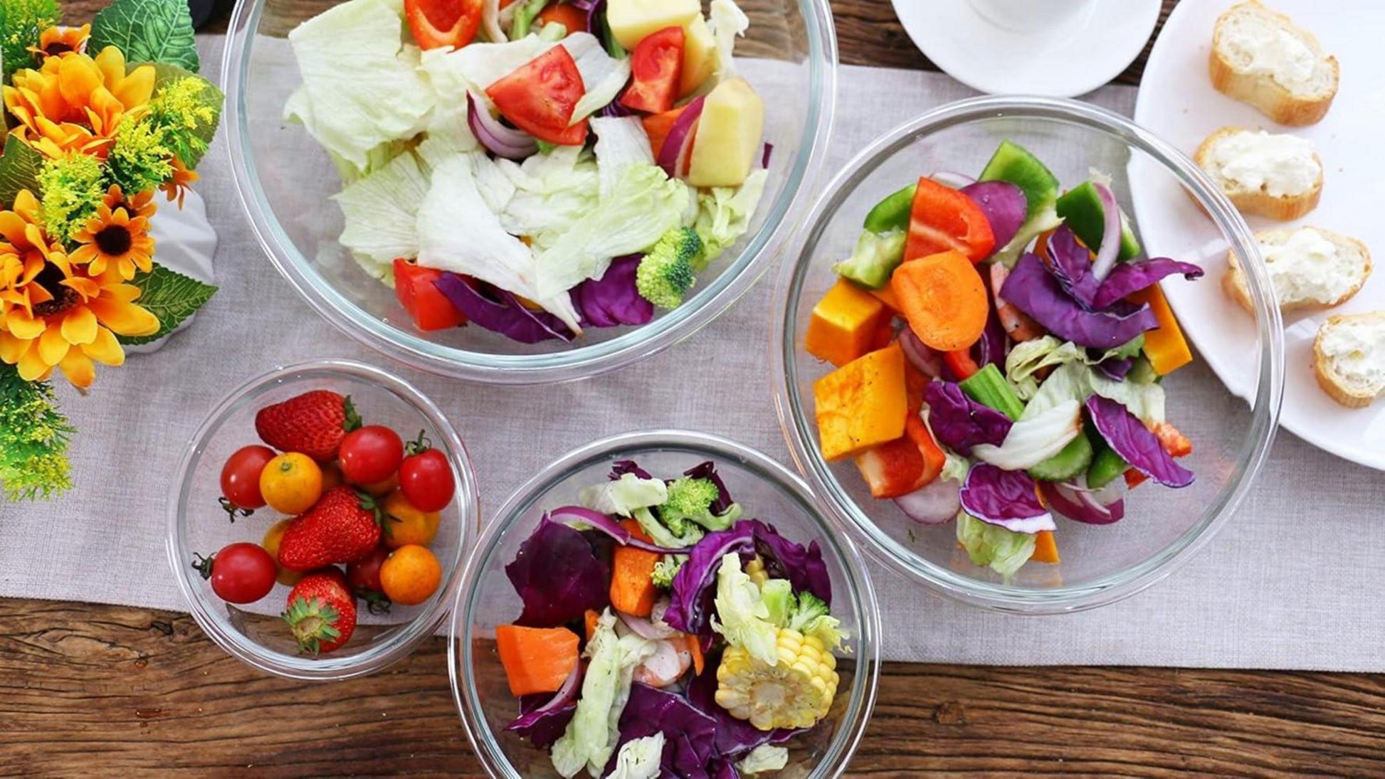 Luvan Glasschüssel Set 4 Stück 0.95L-3.5L, Salatschüsseln Mikrowellenfest