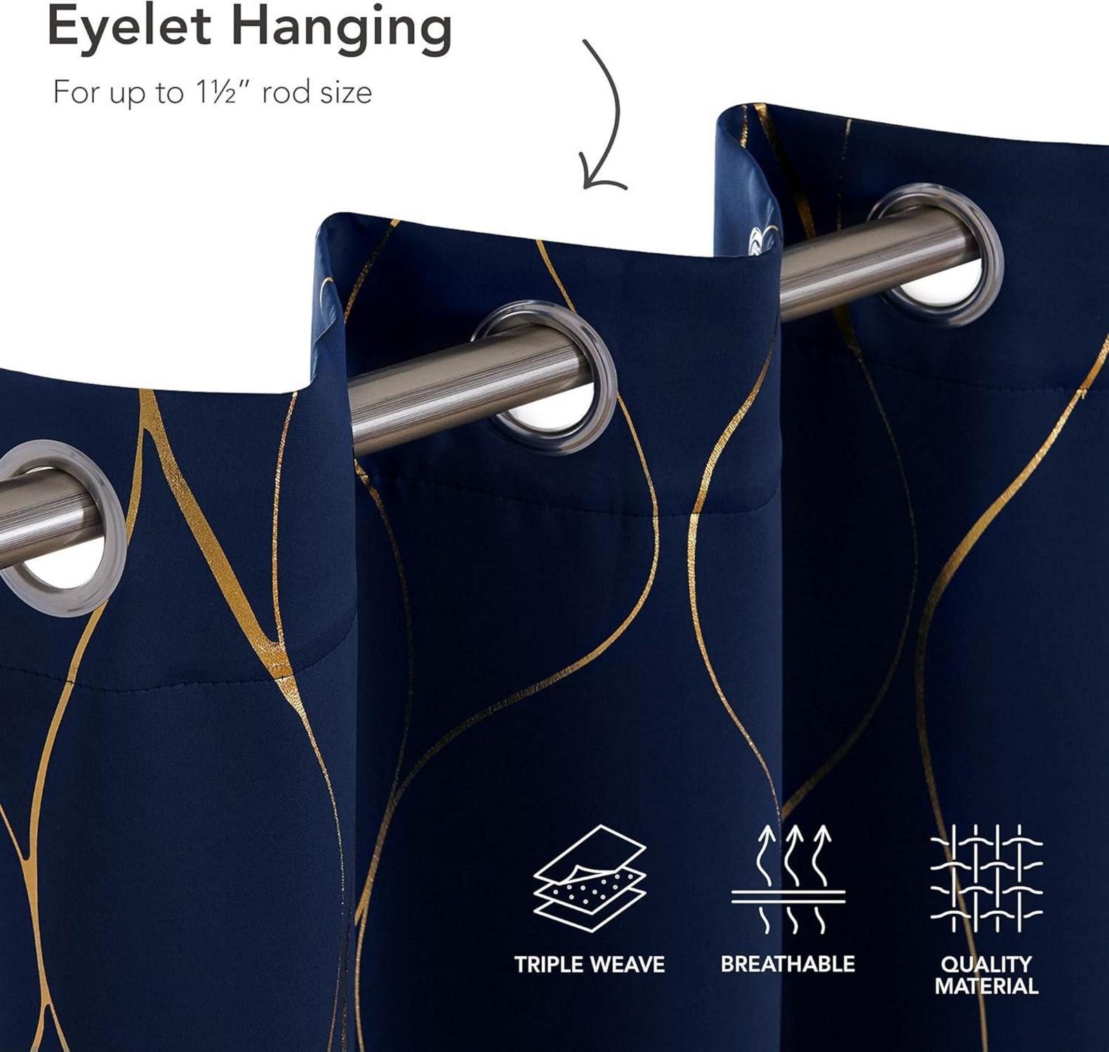 Deconovo Verdunkelungsvorhang Dunkelblau 160x132 cm Ösen 2er Set