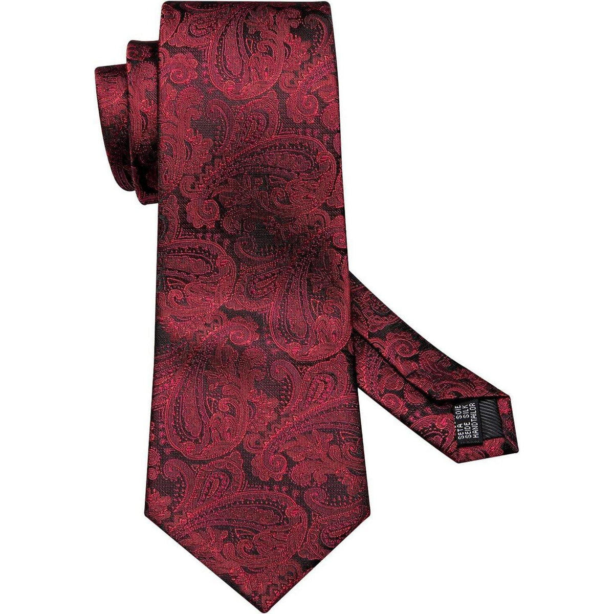 Herren Krawatten-Set Seide Paisley mit Einstecktuch & Manschettenknöpfen