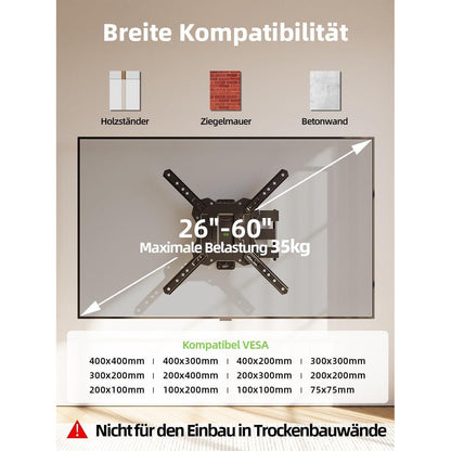 Schwenkbare TV Wandhalterung 26-60 Zoll VESA 400x400mm