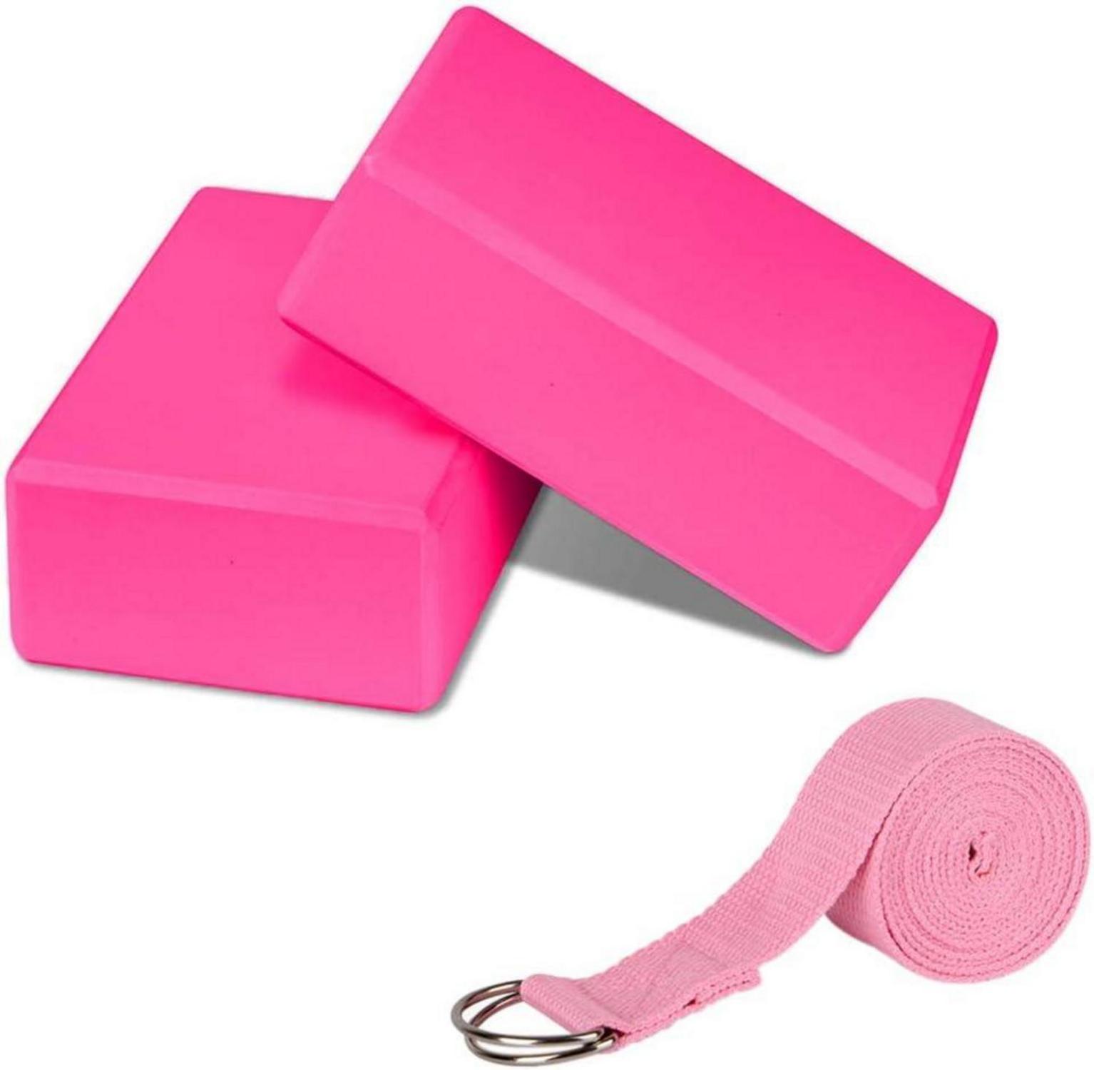 Yoga-Block-Set mit rutschfestem EVA-Schaum, Yoga-Gurt & Metall-D-Ring