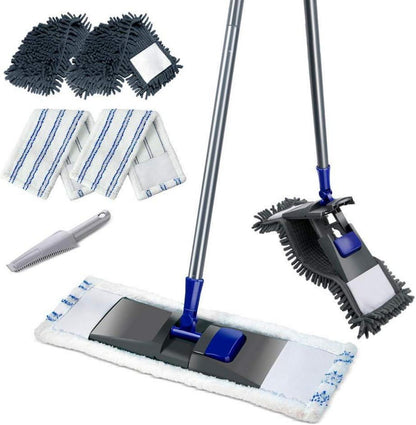Bodenwischer Set Mikrofaser Wischmop Flachmopp Lang Griff 4 Wischpads